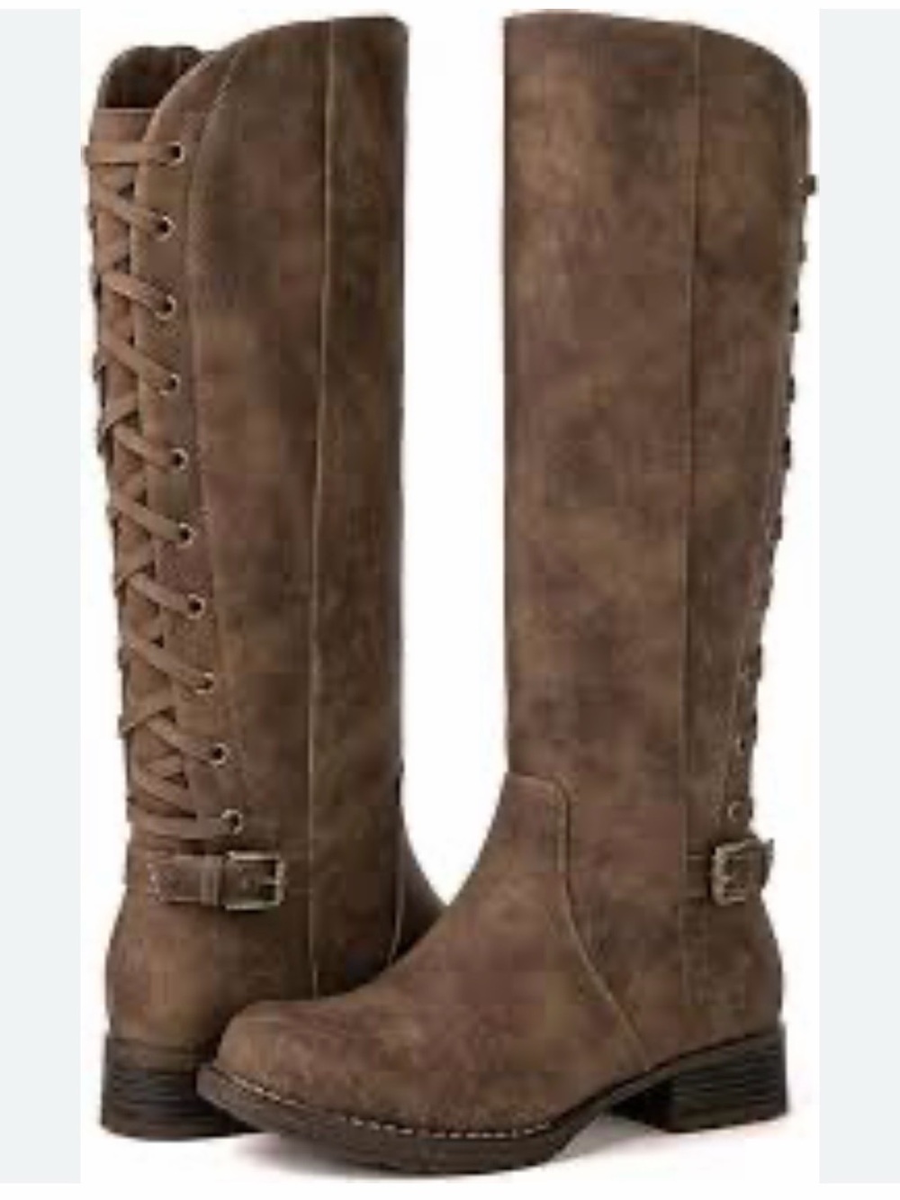 Global Win Women's Over-the-Knee Lace-Up Buckle Boots - Brown Sz 8.5 New no box